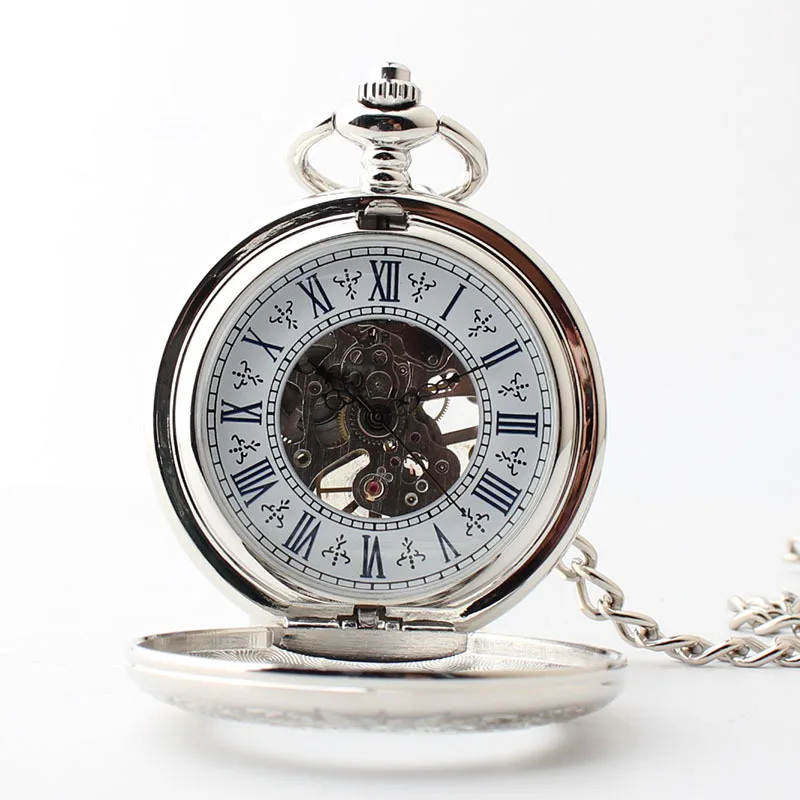 Vintage Mechanical Automatic Pocket Watches For Men Magnifying Glass Plexiglass Mirror Pocket&Fob Chain Watches reloj hombre