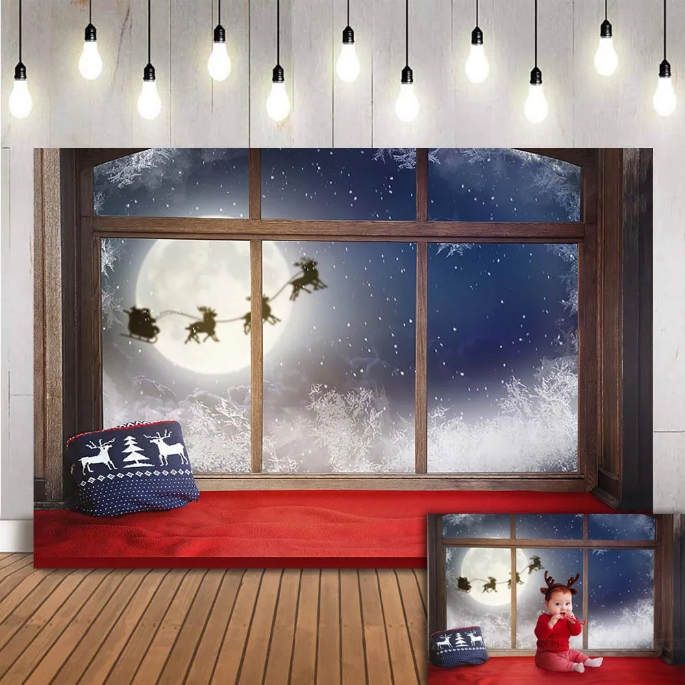 

Christmas windows photography backdrop children birthday photo booth Santa Claus Christmas Eve Background for photo studio prop
