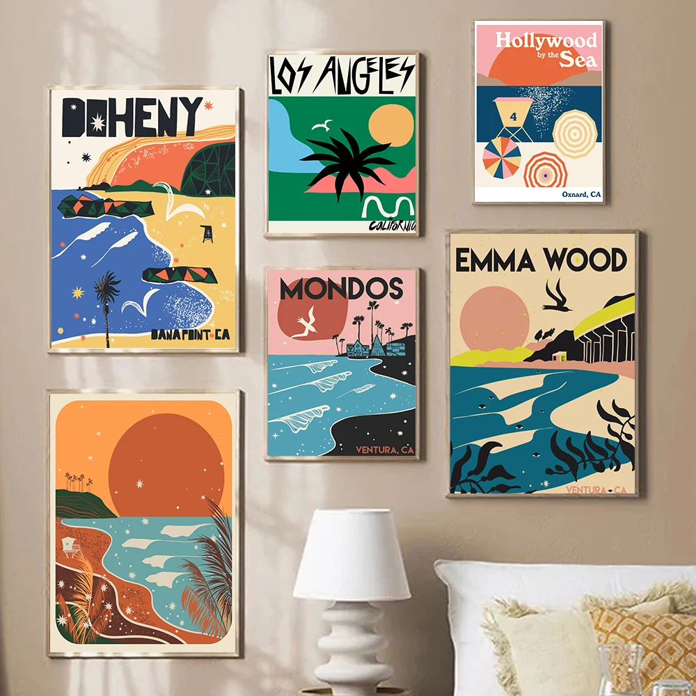

California Beach Vintage Poster Canvas Painting Travel Scenery Tourism Art Painting Wall Picture Home Decor Traveler Gift Idea