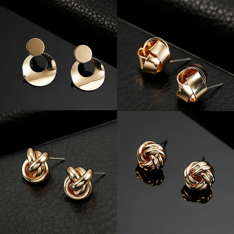 

Korean Round Circle Stud Earrings for Women Simple Bow Small Twist Earring Fashion Ear Jewelry Wedding Gift