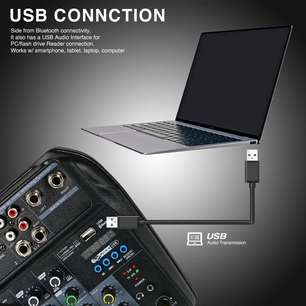 4-канальный звуковой микшер ARVOMIC USB записывающий компьютер 48 В фантомное питание