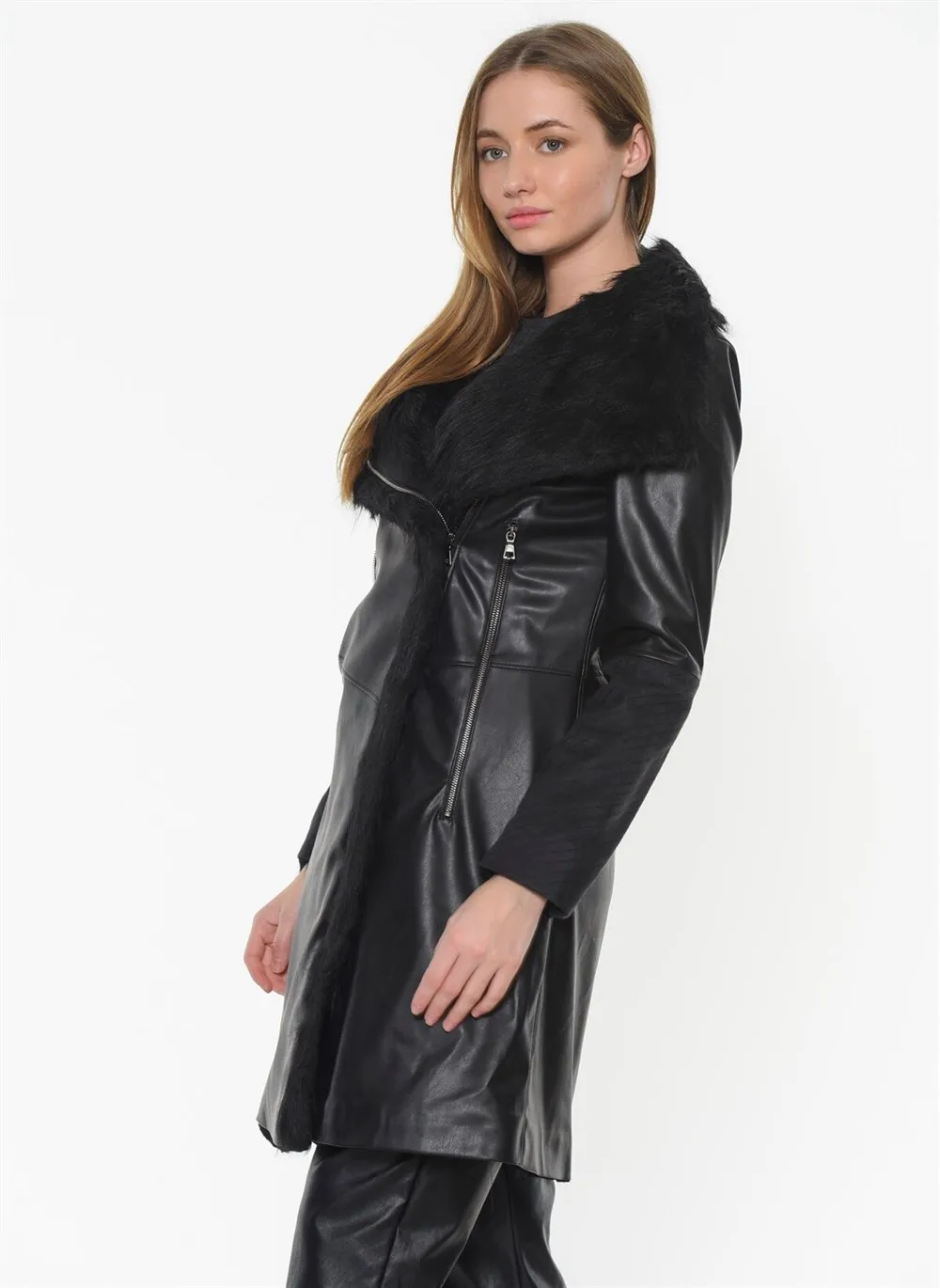 Z6614 DEWBERRY женское меховое кожаное пальто черный|Женские пальто| |