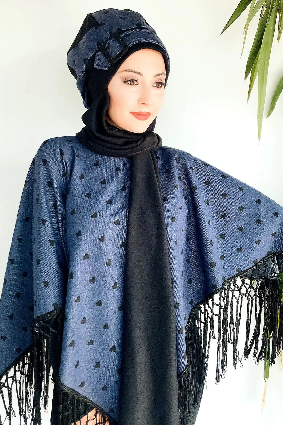 

slami Kyafet Trban Hijab Mslman Barts Earp Fular Tesettr Pano Kombin Mavi Kalp Desenli Atkl Bere al Bone