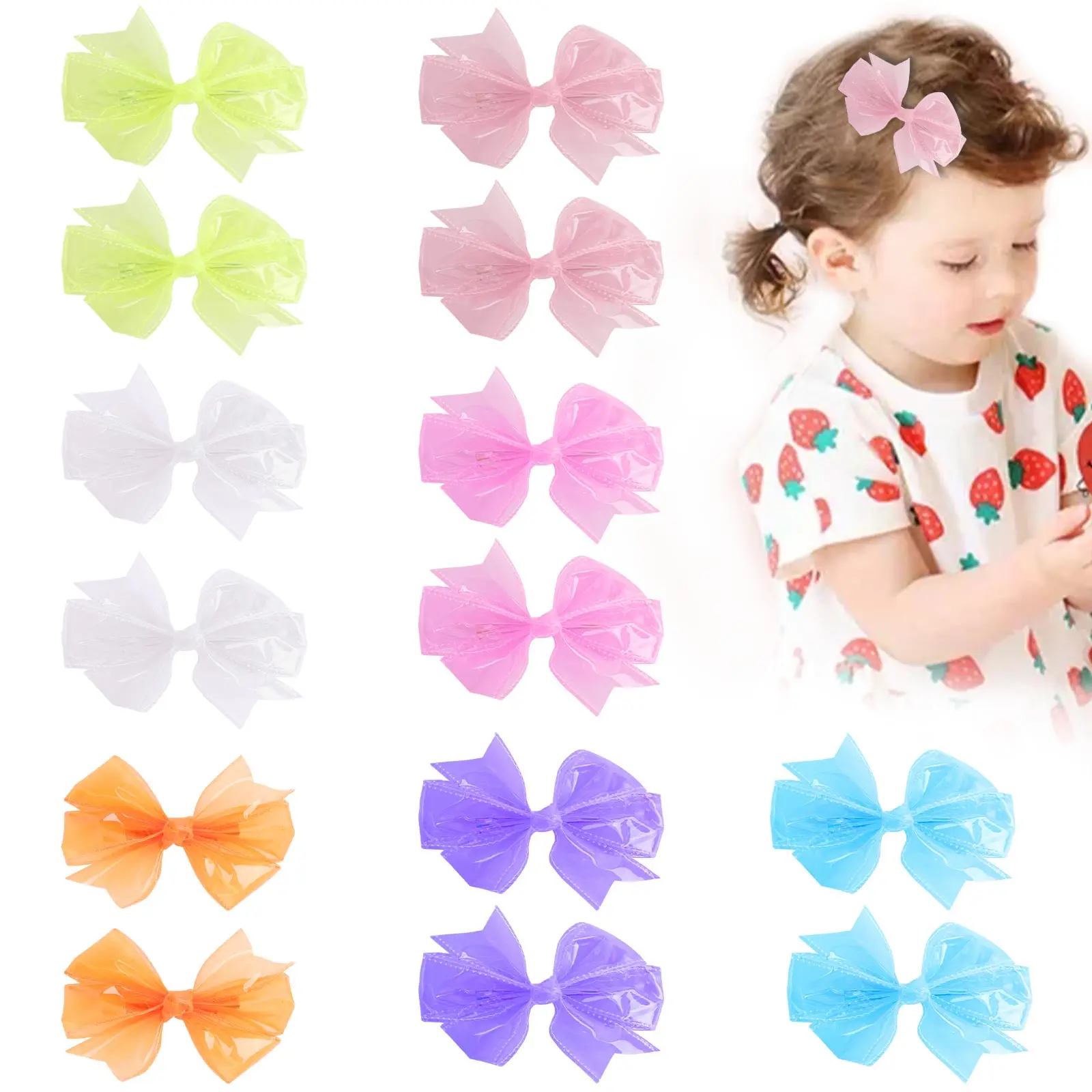 

2Pcs Beach Waterproof Hair Clips Jelly Bow Hair Grips for Girls Kids Swimming Summer Barrettes Cute Bow Hairpin Hair Accessories