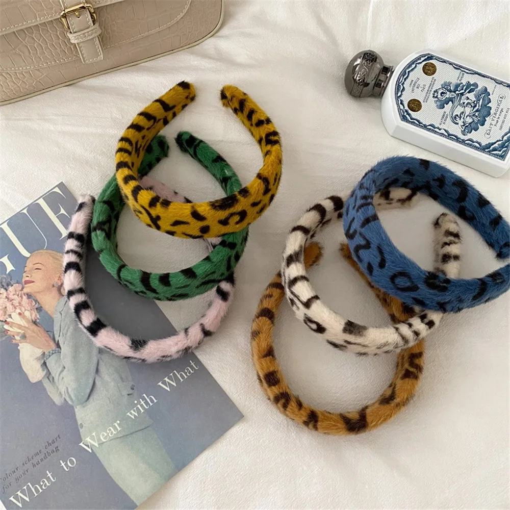 

New Women Vintage Leopard Print Headbands Plush Headband Wide-brimmed Hairbands Autumn Winter Imitation Fur Hair Accessories
