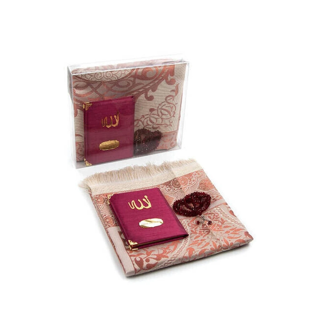 

IQRAH Slub Fabric Coated Yasin Book-Bag Size-İsme Special Plate Seccadeli-Tesbihli-Boxed-burgundy Color-Mawlid Hedi