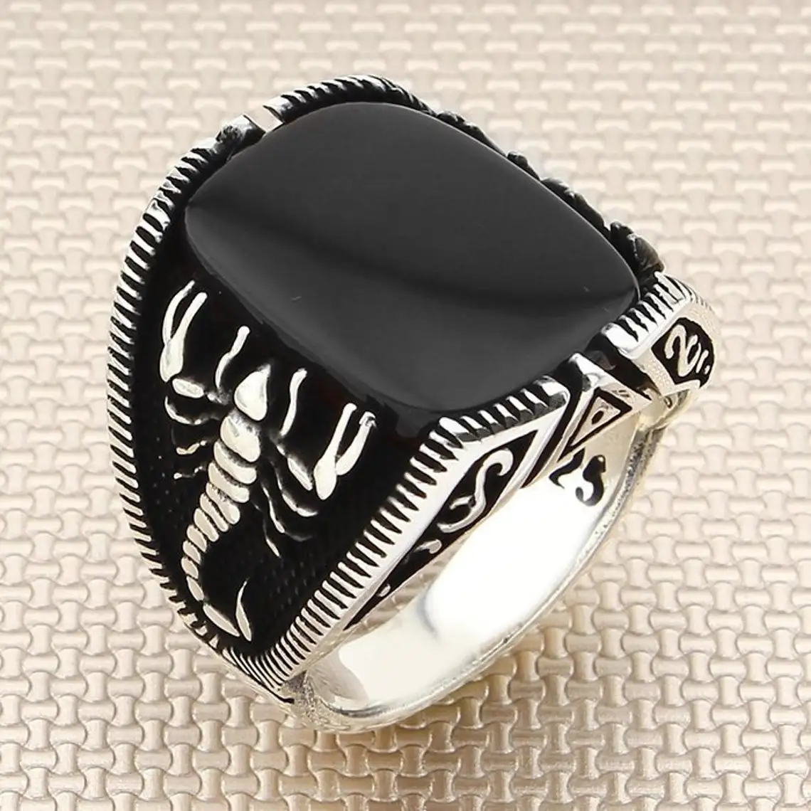 Classic Silver Ring Rectangle Black Onyx With Scorpion Ring Men Solid 925 Sterling Silver Jewelery Handmade Biker Gift Him