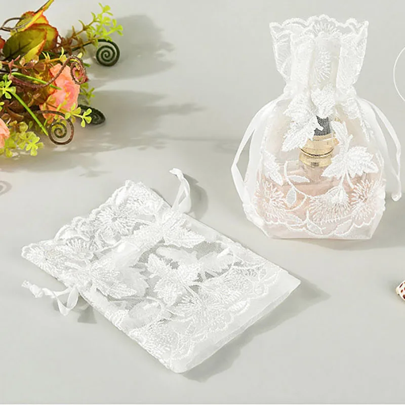 

Lace Maple Drawstring Pouches Bag White Mesh For Storage Pockets Wedding Favor Candy Gift Wrap Jewelry Party Organizer Package