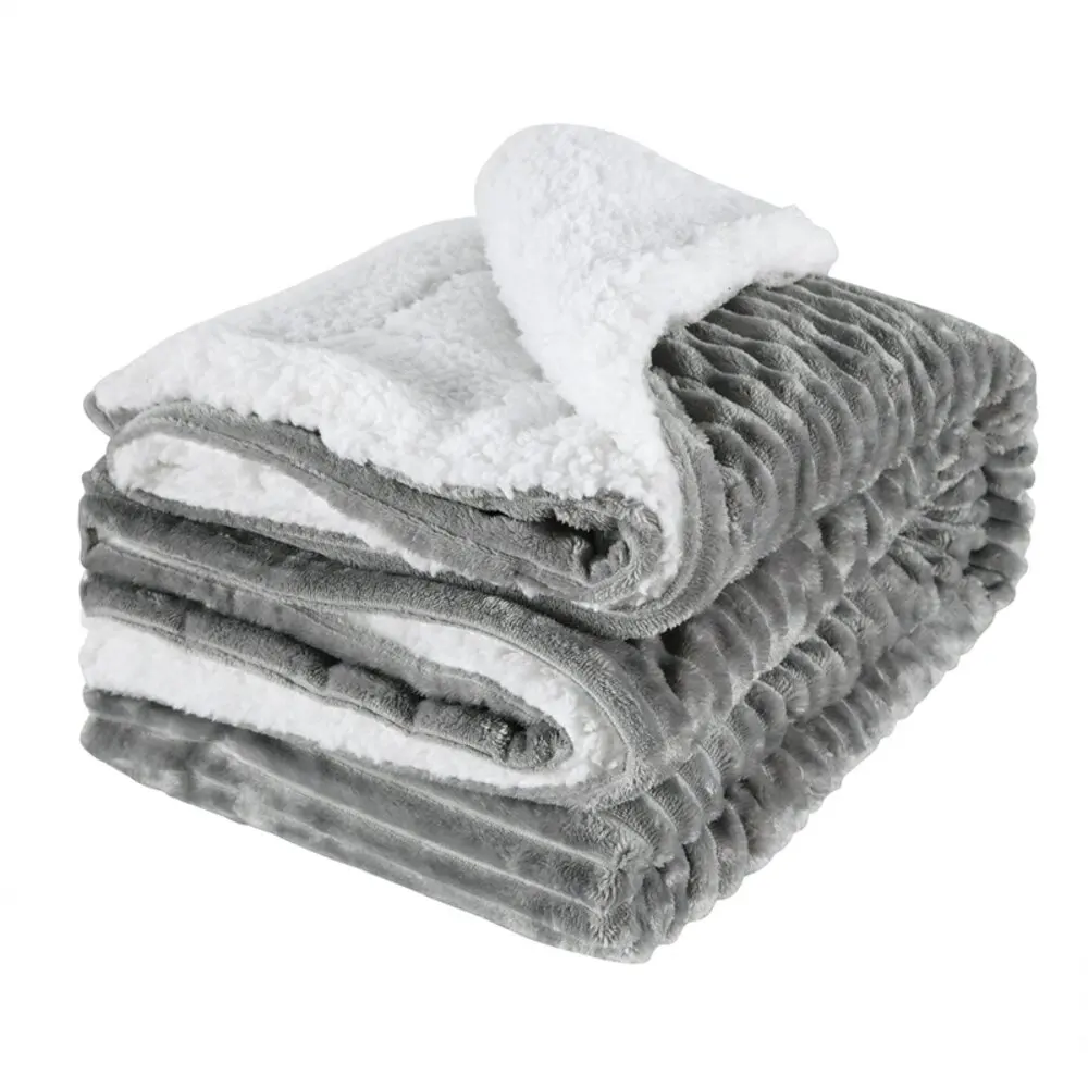 

Double-deck Stripe Coral Fleece Throw Blanket for Sofa Plush Blankets for Bed Baby Comforter solid Bed Sheet Bedding Coverlet