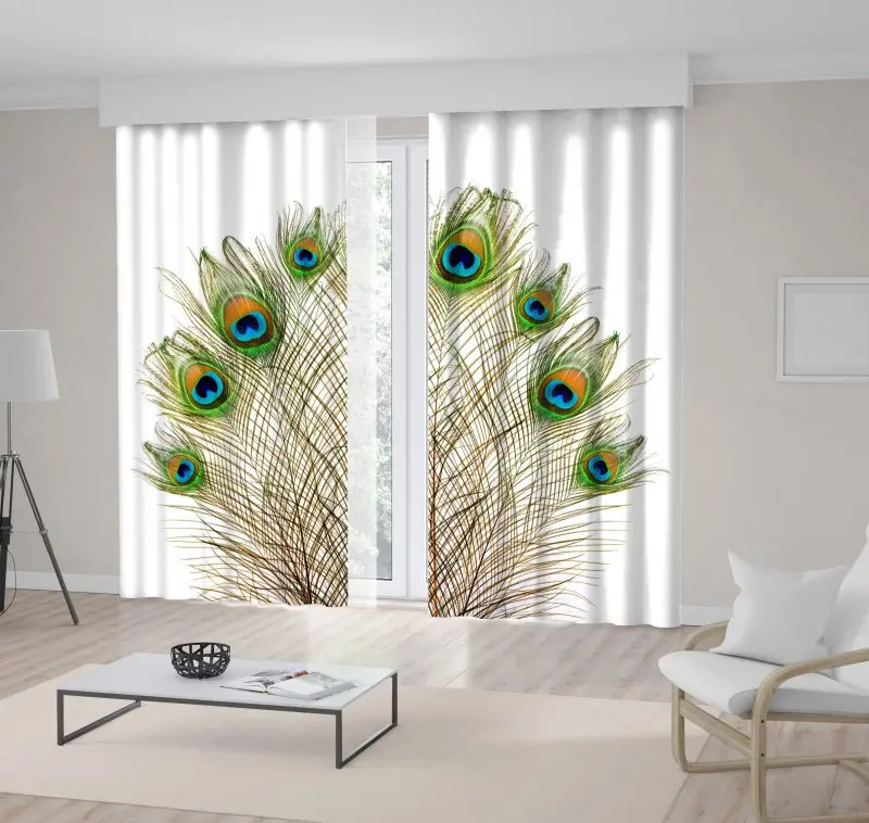 

Curtain Peacock Feathers on White Exotic Colorful Nature Fashion Inspration Artwork Green Blue Orange