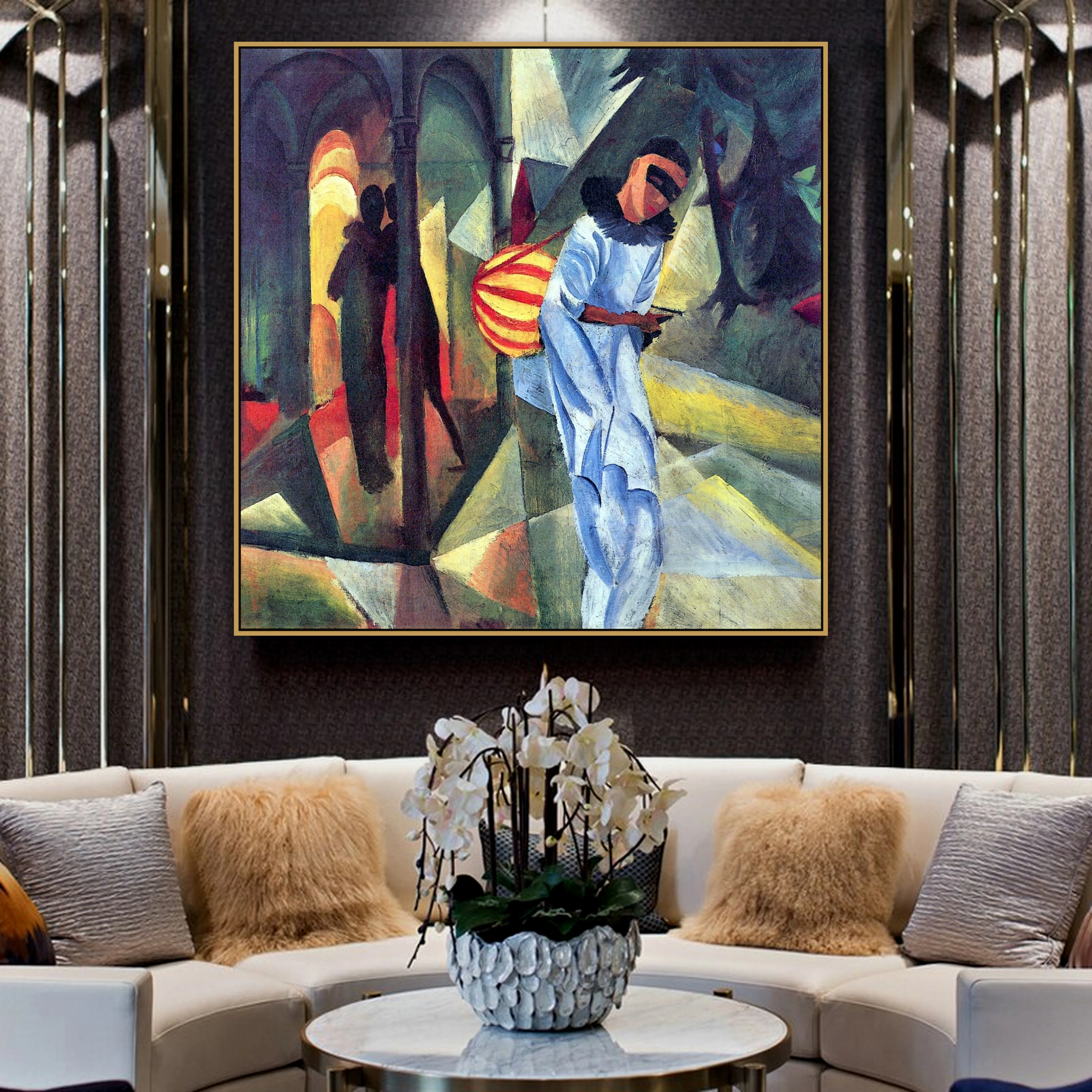 

August Macke Old Famous Master Artist Pierrot Painting Picture Canvas Print for Room Hanging Decoration Wall Artwork