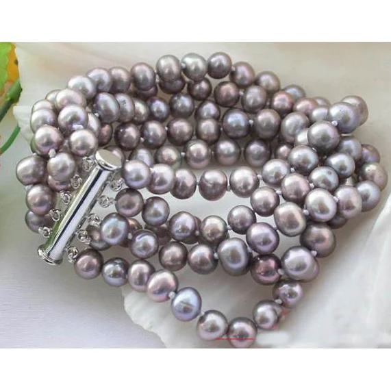 

Unique Design AA 7-8mm 5 Rows Lavender Round Freshwater Pearls Bracelet Handmade Fine Jewelry Charming Lady Gift