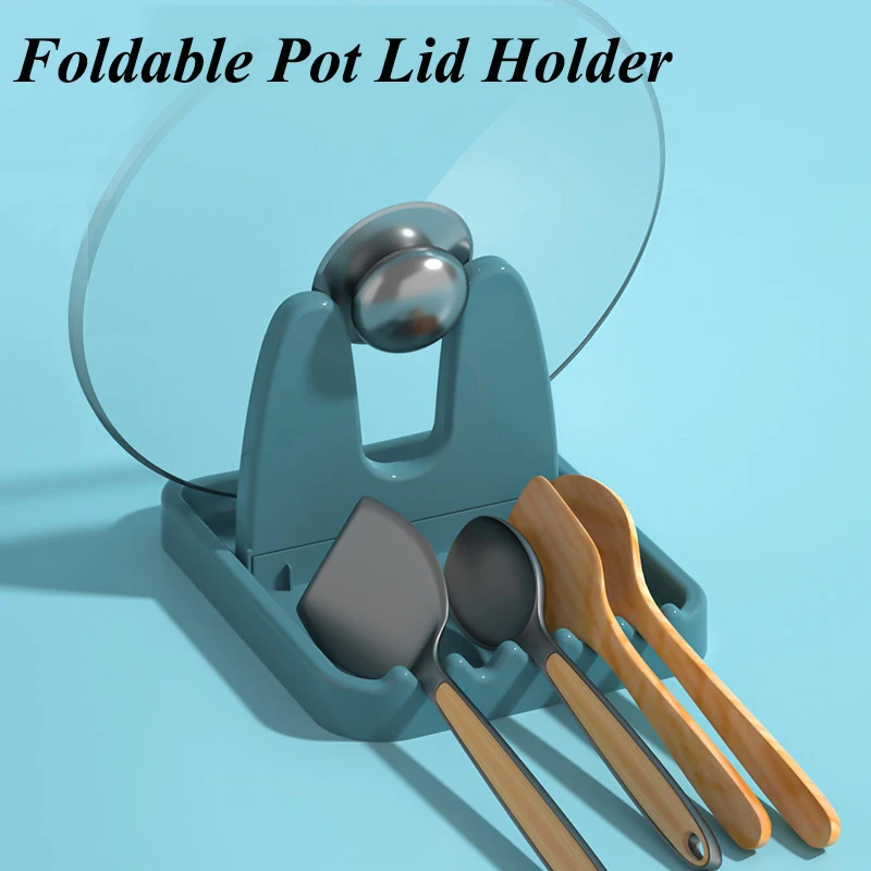 

Foldable Pot Lid Holder Spoon Holder Kitchen Accessories Organizer Shelves Fork Spatula Punch-Free Pot Lid Storage Rack Shelf