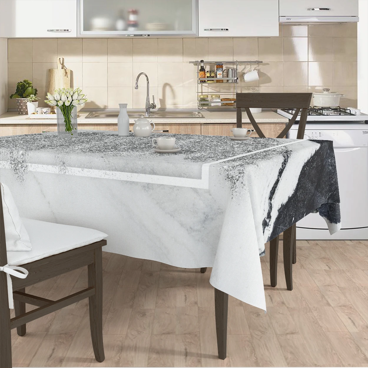 

Скатерть для гостиной и кухни, микро тканевый чехол серого и белого цветов с рисунком бегуна