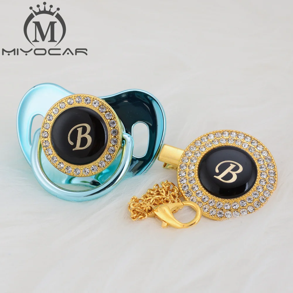 MIYOCAR, золотое, серебряное название, инициалы, Буква B, красивая, шикарная соска и соска, клипса, BPA бесплатно, пустышка, блестящая, уникальный дизайн, LB