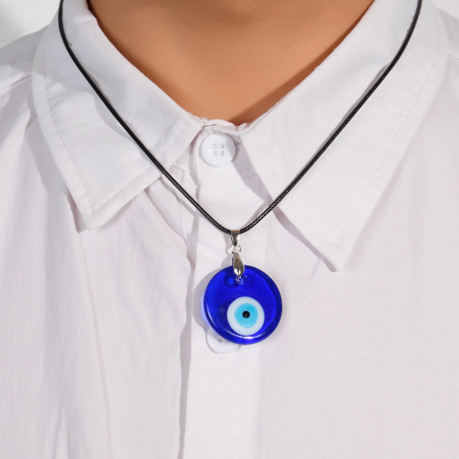 

Turkish Lucky Blue Eye Necklace For Women Vintage Geometric Heart Round Big Evil Eye Pendant Men Leather Chain Choker Jewelry