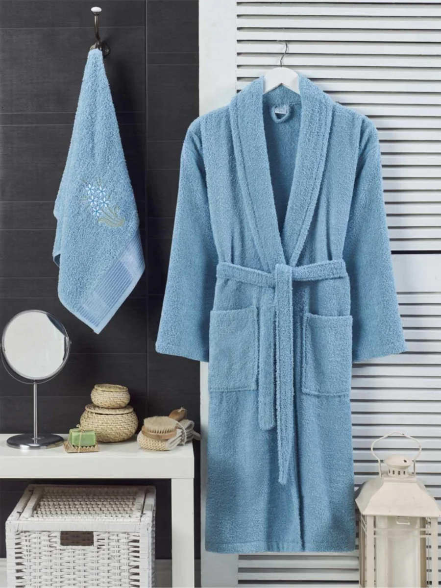 Bathrobe Towel Set 2 Pieces  Man Woman Unisex Fast Water Absorbing Cotton Adult Hotel Kimono Pajamas Robe Soft Solid Color