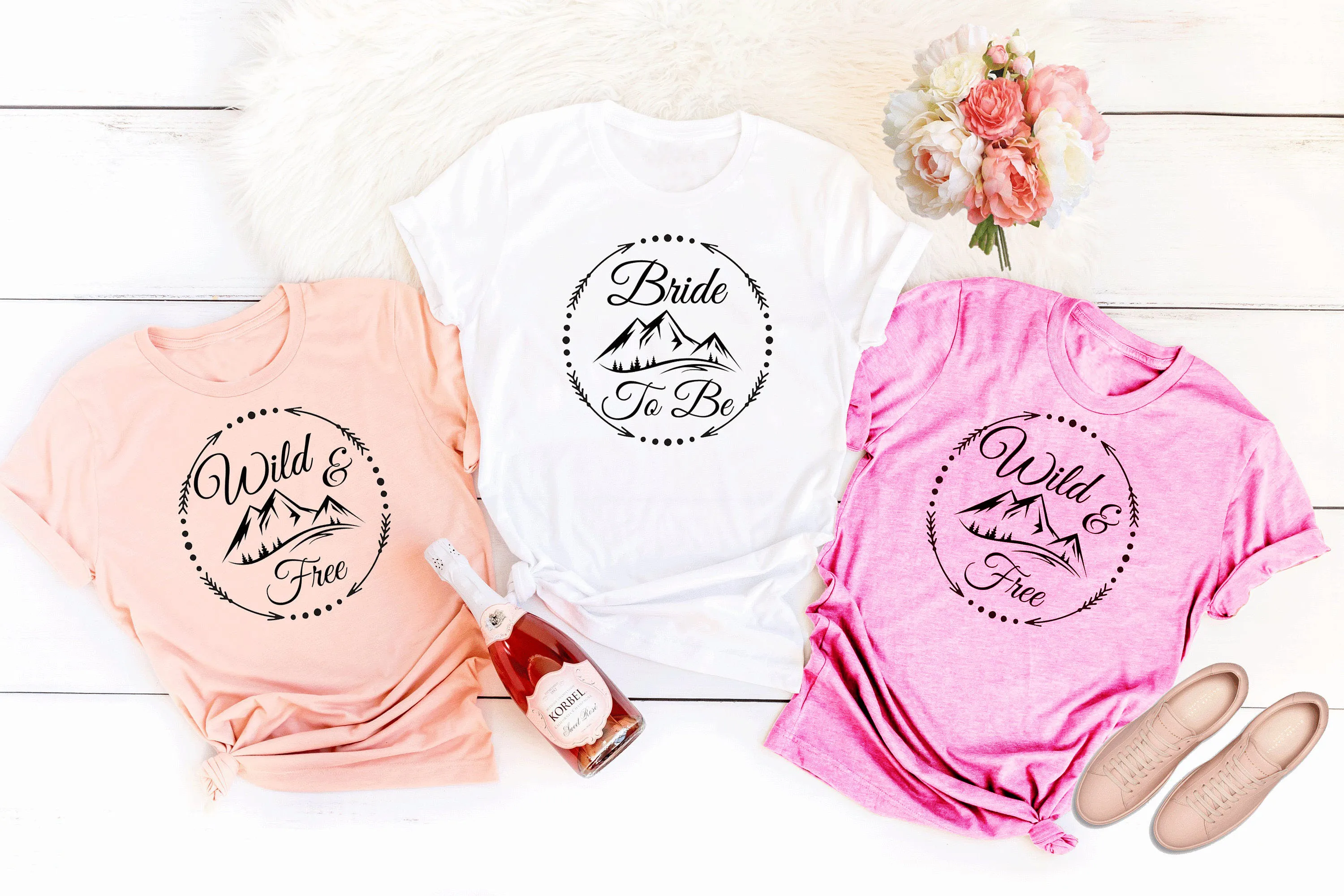 

Bachelorette Party Shirts Wild and Free, Bride to Be cotton wedding graphic gift vintage young hipster tees Mountain Bridesmaid