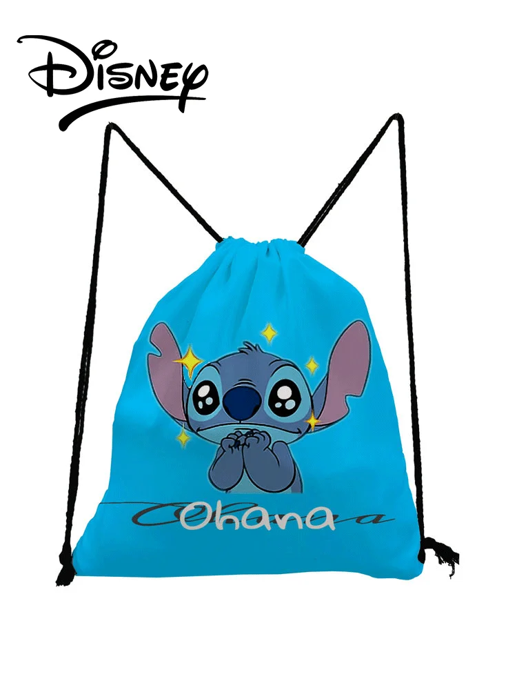 Disney Lilo Stitch Drawstring Bags Cute Cartoon Mini Child Backpack Reusable Travel Blue Storage Bag Custom Pattern Wholesale