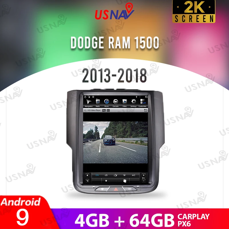 

USNAV 10.4" Android 9 For DODGE RAM 1500 2500 3500 2k Screen 2013-2018 Car Multimedia GPS Navi Stereo Car Video Carplay Radio BT
