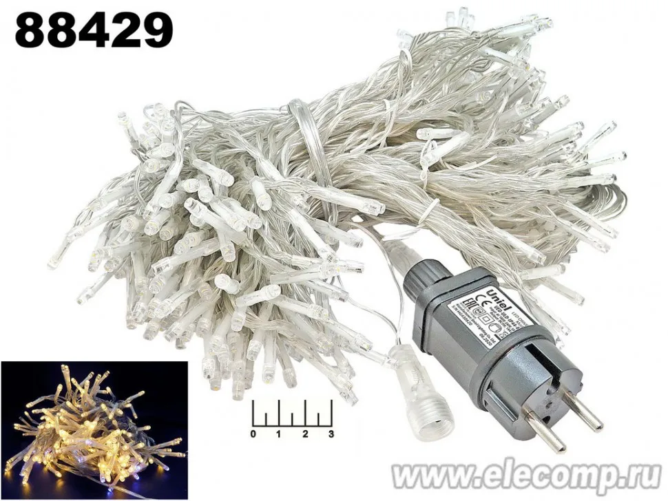 ГИРЛЯНДА СВЕТОДИОДНАЯ ЗАНАВЕС ТЕПЛЫЙ БЕЛЫЙ-БЕЛЫЙ 3*2М 240LED (ПРОЗРАЧНАЯ НИТЬ) ДЛЯ