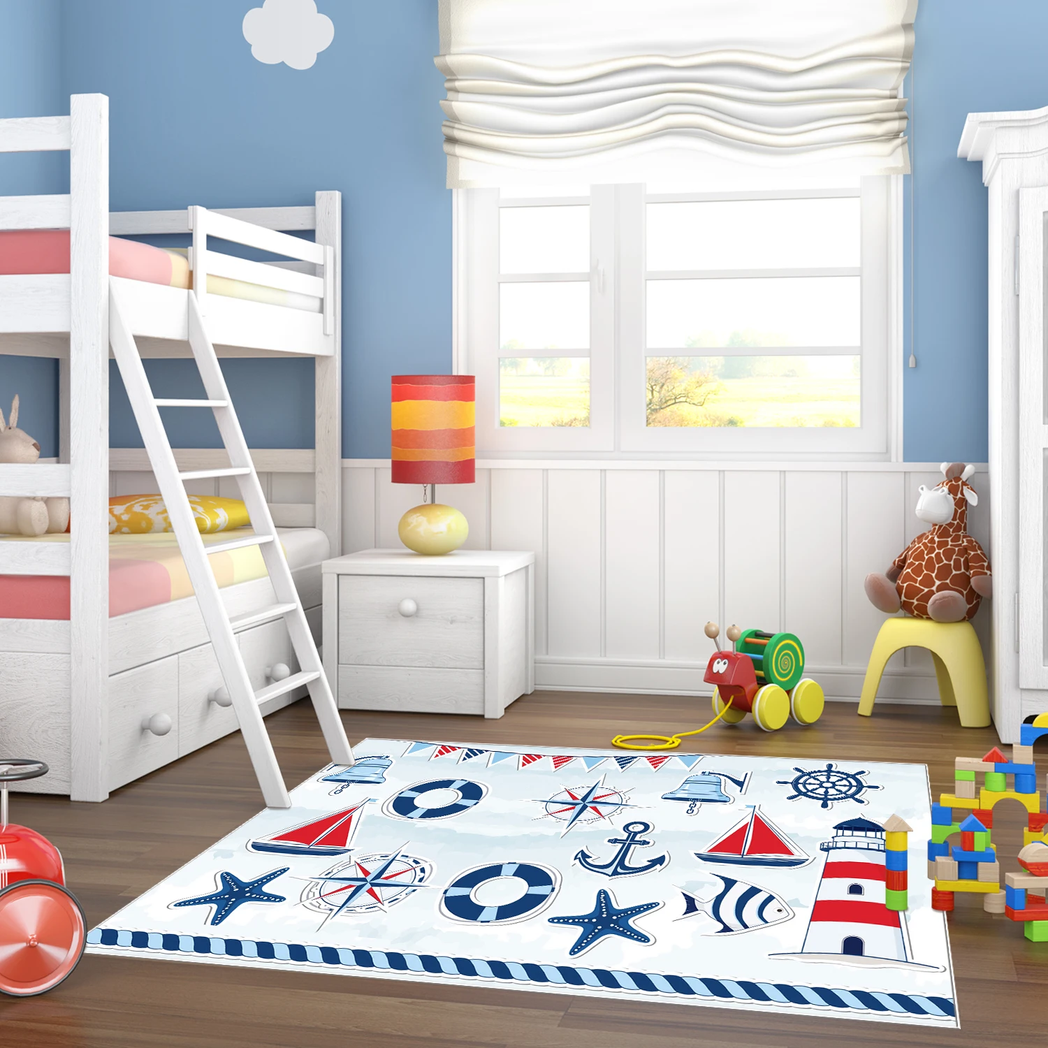 

Childeren's room Micropolyamide Non-Slip Turkish Home Area Rug Kilim Ocean Marine Sea Design Durable Carpet Home Floor