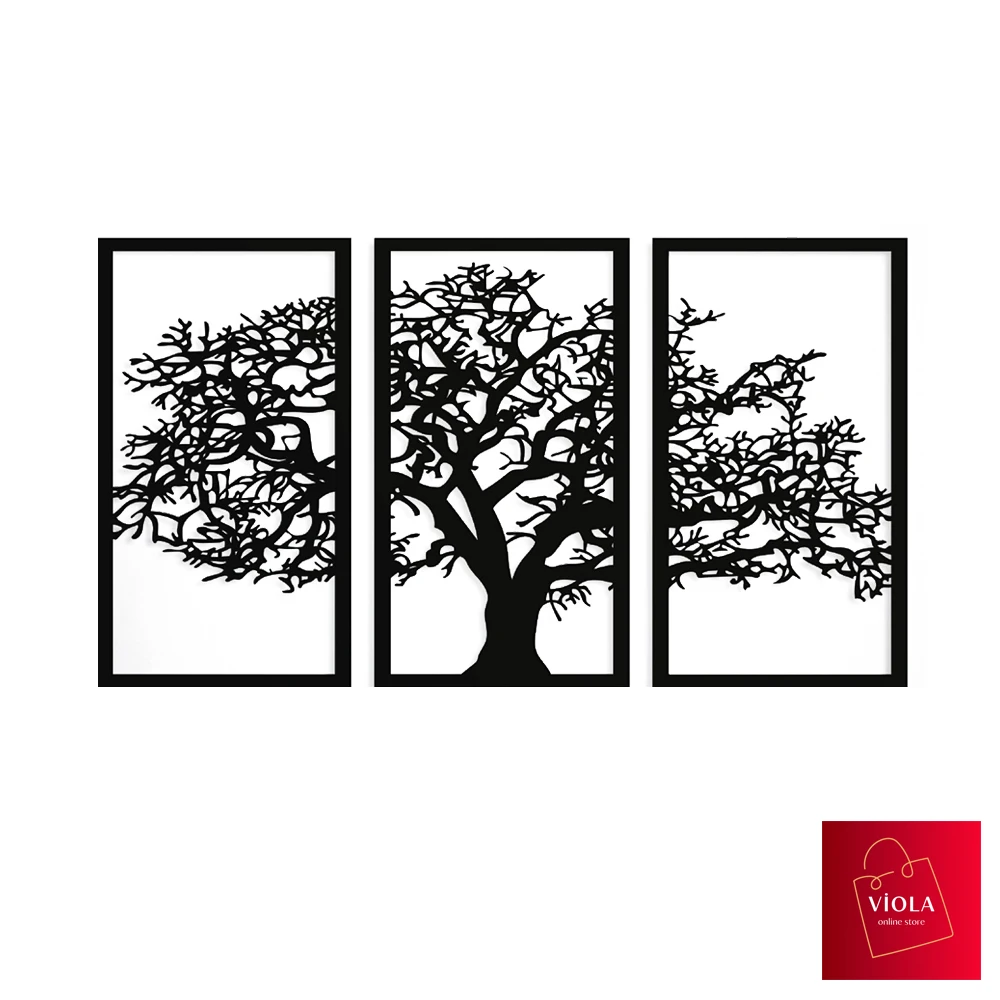 Деревянная стена из 3 предметов декор с деревом натуральный черный цвет мир