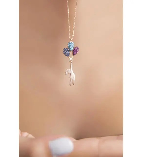 

Flying Balloon Figured Rose Plated 925 Sterling Silver Necklace