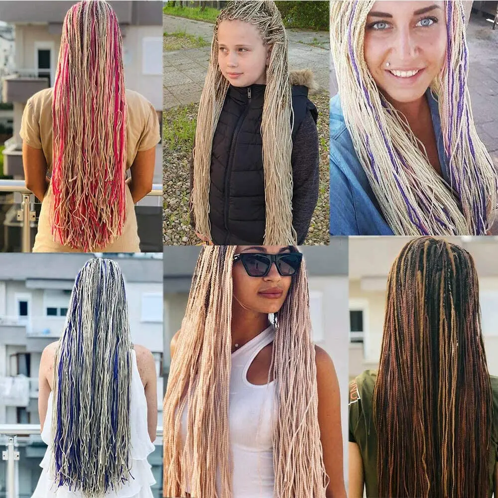 

Zizi Box Braids Synthetic Thin Box Crochet Braids Eunice Hair Colorful Zizi Braiding Hair Extensions Pink Purple Yellow Red Hair