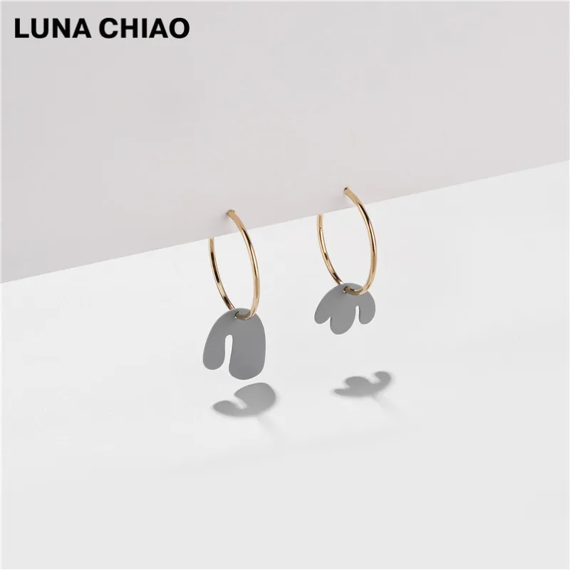 LUNA CHIAO, модные ювелирные аксессуары, матовые цветные серьги-кольца неправильной геометрической формы в стиле бохо - Окраска металла: Grey