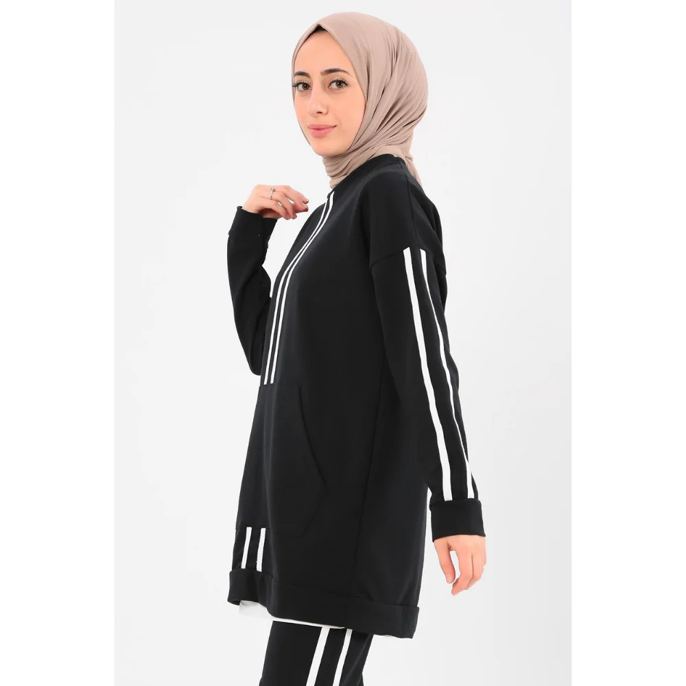 Kangaroo Pocket Striped Pants Suit Islamic Muslim  muslim dress women abaya kaftan modest dress abayas for women abaya turkey tu