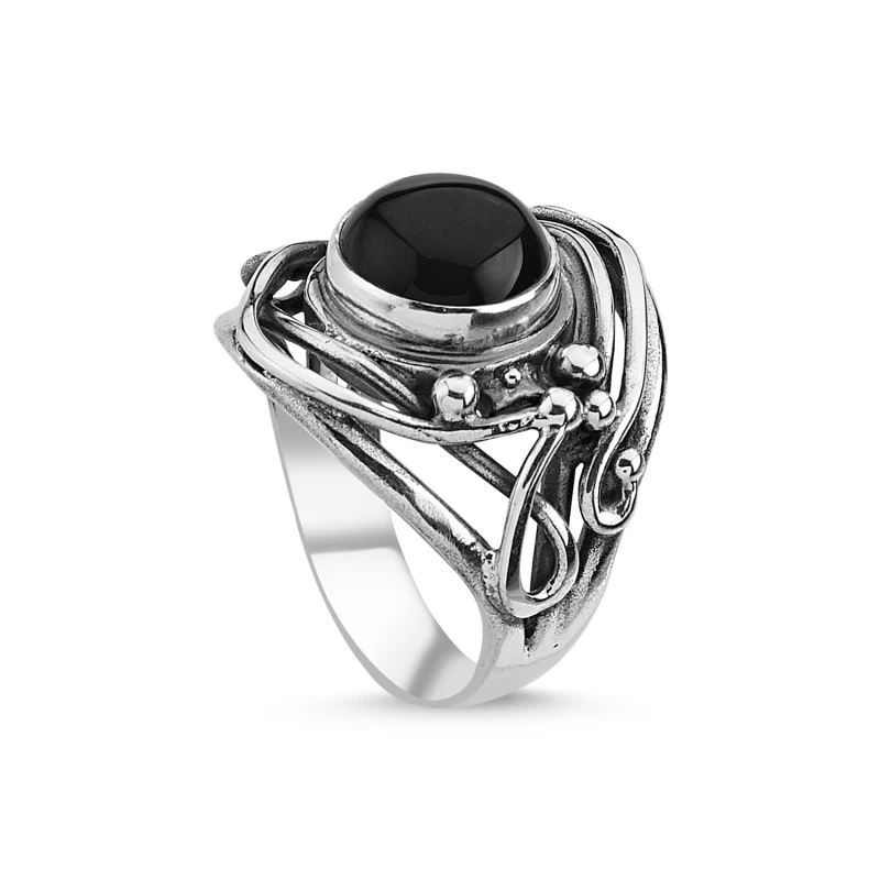 

Silver 925 Sterling Onyx Stone Handwork Ring
