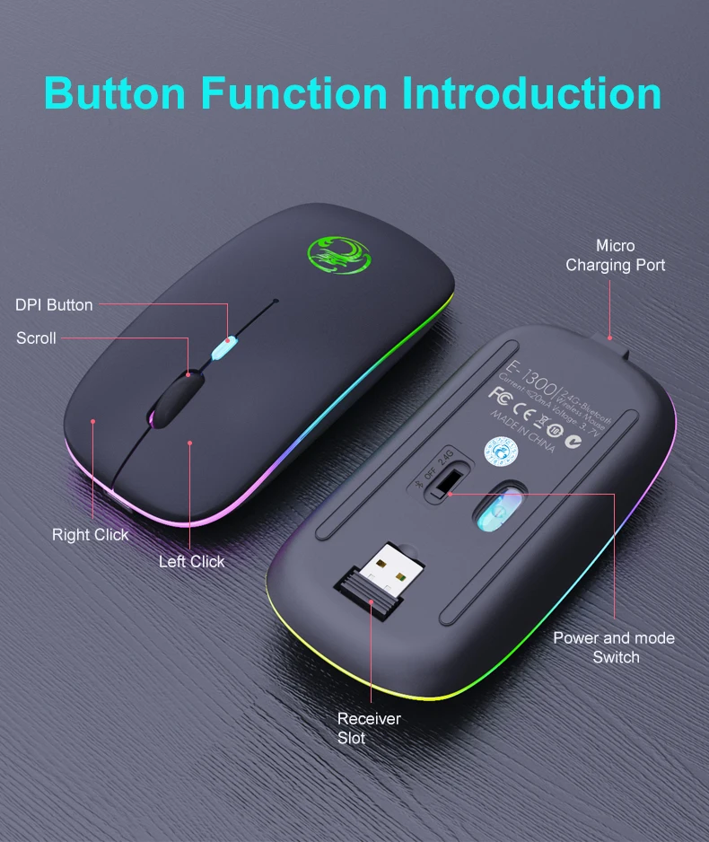 

Wireless Mouse Computer Bluetooth Mouse Silent PC Mause Rechargeable Ergonomic Mouse 2.4Ghz USB For Laptop PC