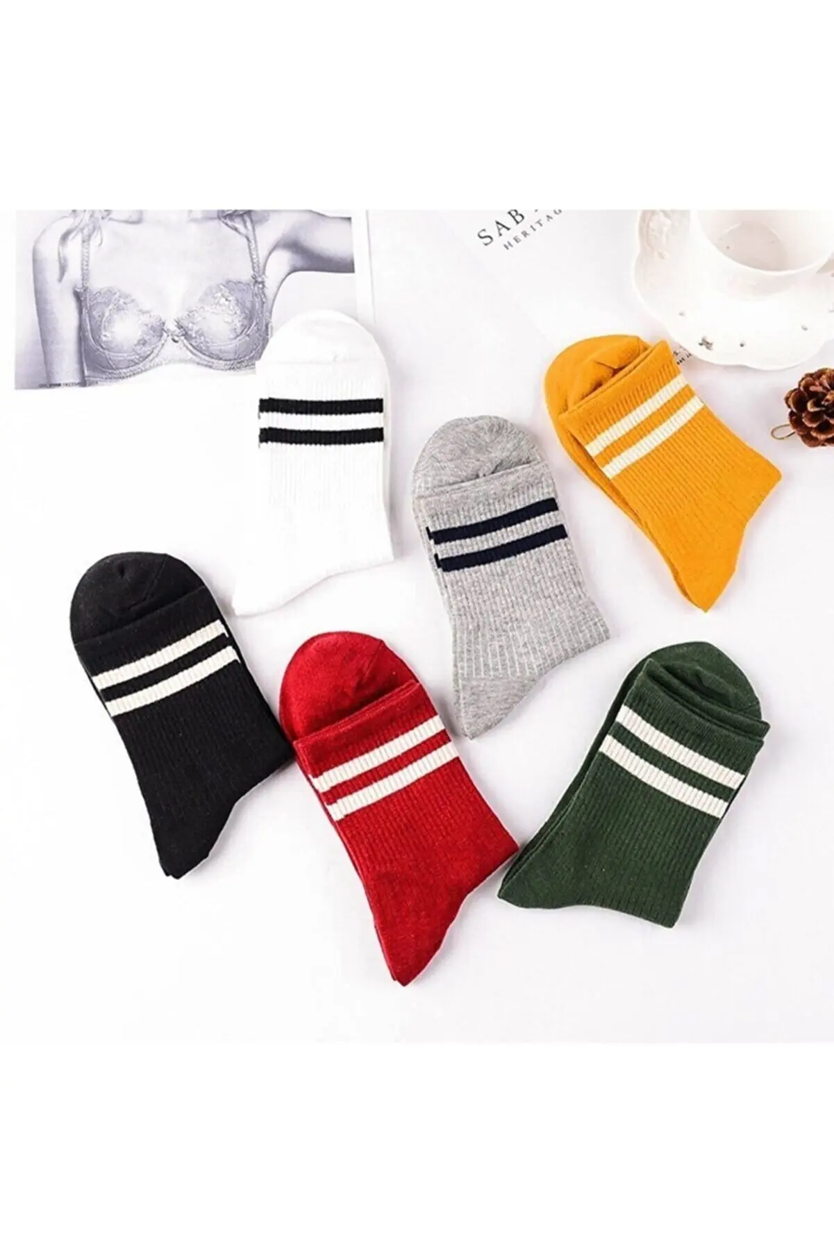 Unisex Mixed Color Striped Tennis Socks 6 Pairs