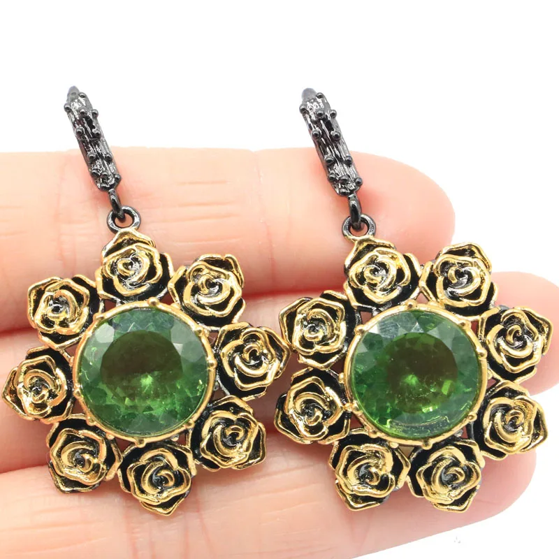 46x29 мм уникальный 21 г ювелирные изделия в форме подсолнухов комплект создан зеленый цаворит Гранат Розовый Турмалин Прохладный Цвета: черный, золотистый, Серебристый серьги с подвесками