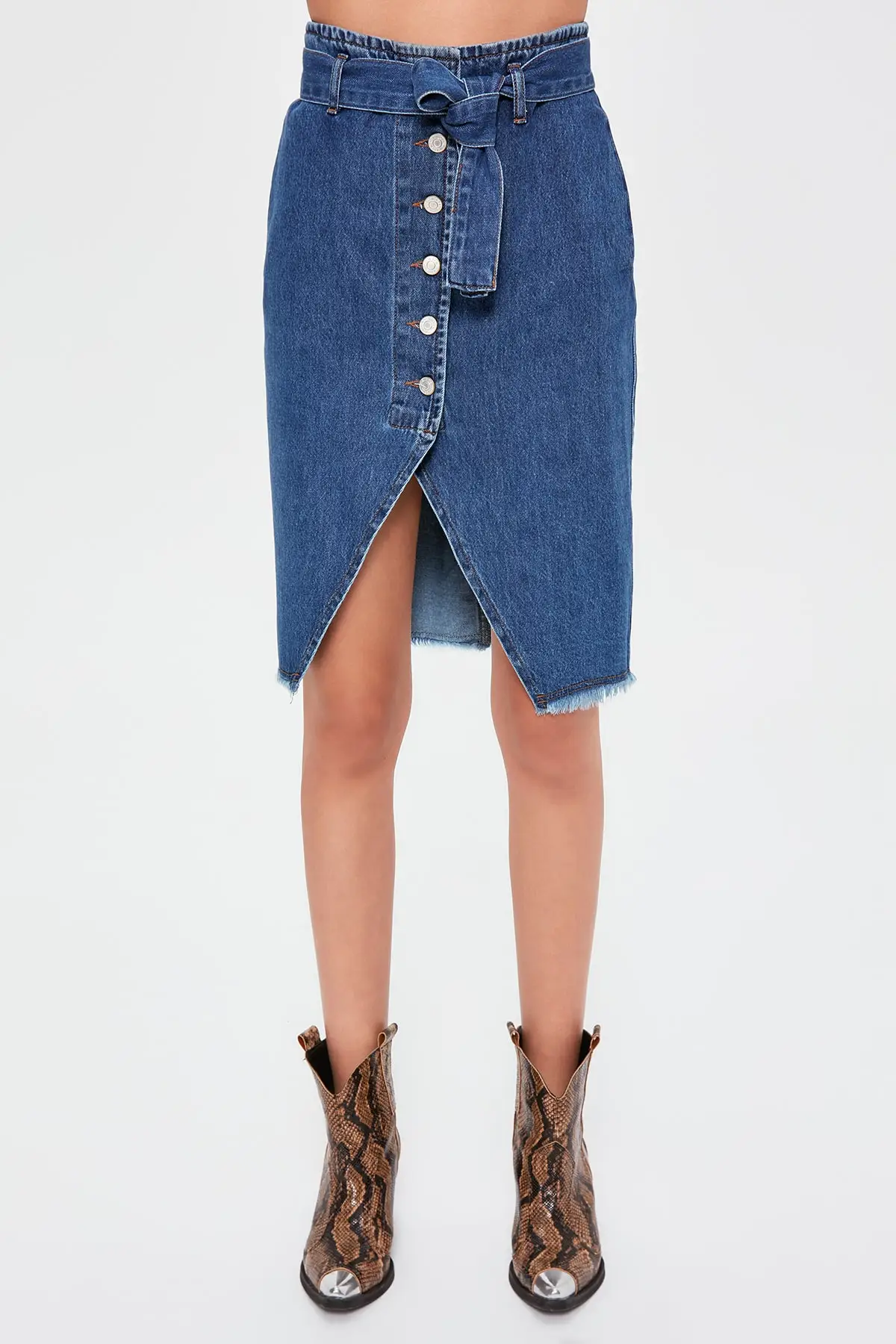 Модная синяя джинсовая юбка со шнуровкой TWOAW20ET0146 | Женская одежда