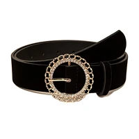 2022 new black loop diamond women jeans belt pu leather luxury suede gothic office ladies belt