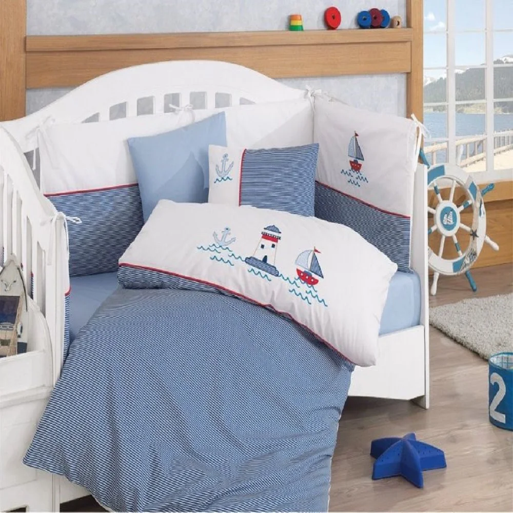 Made in Turkey MARINE Infant Baby Crib Bedding Bumper Set For Boy Girl Nursery Cartoon Animal Baby Cot Cotton Soft Antiallergic