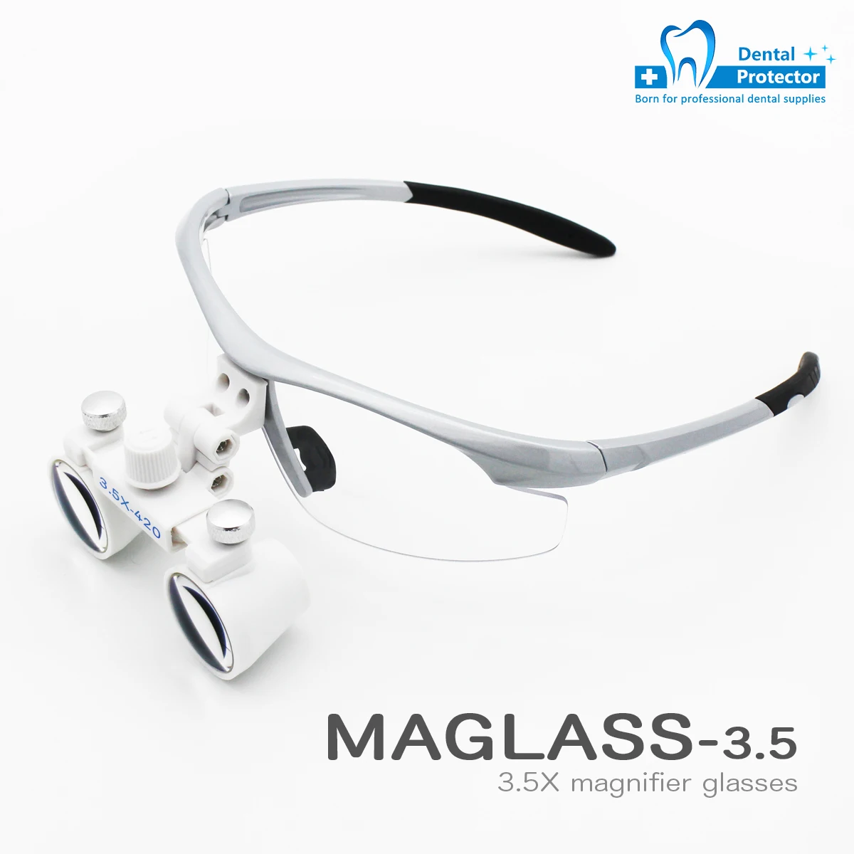 Surgical Medical Binocular Loupes with Led Head Light 3.5X420mm Optical Glass Plastic Frame with Anti Fog