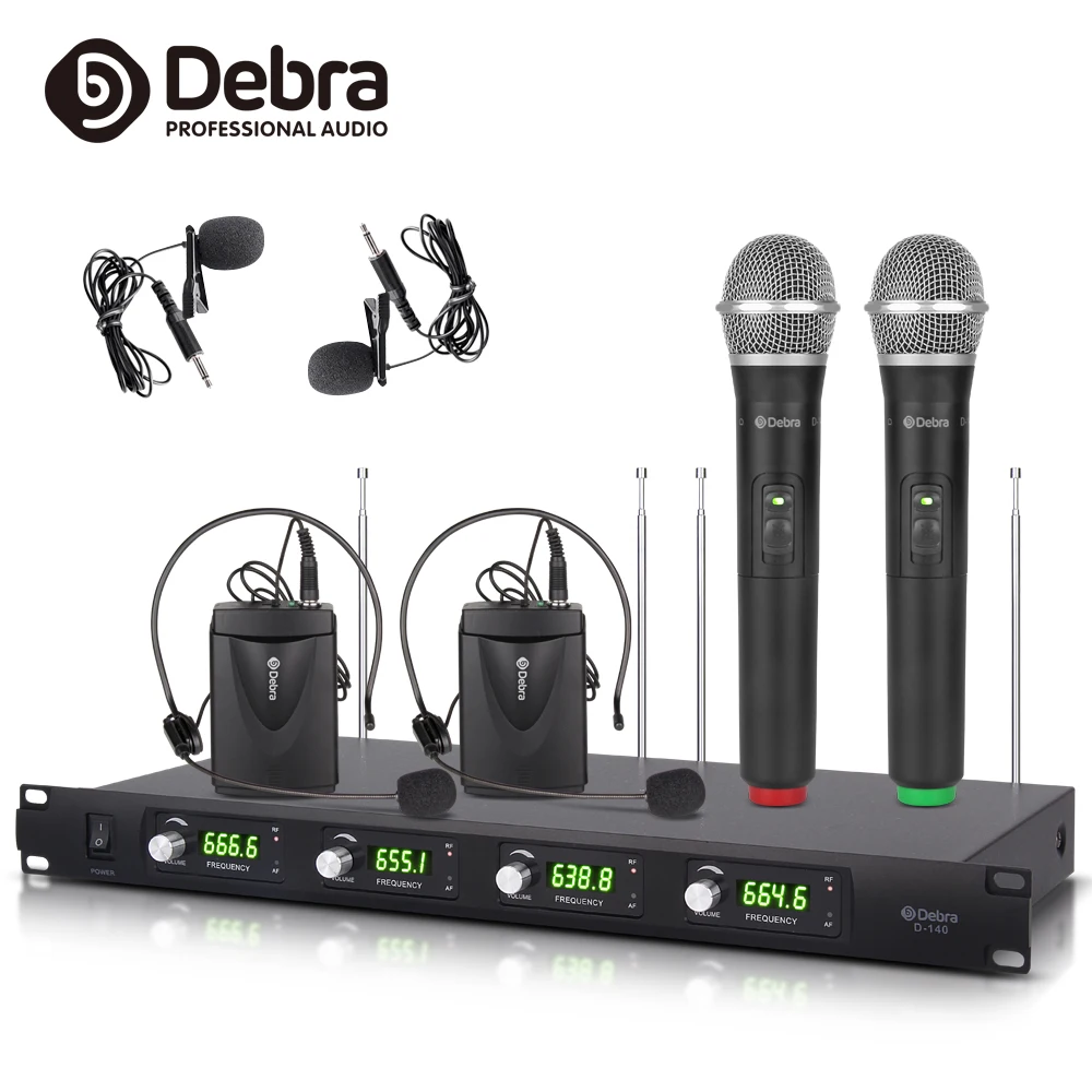 Debra Audio D-140 4 Channel with Handheld & Lavalier & Headset Mic UHF Wireless Microphone System for karaoke
Debra Audio D-140 4 Channel with Handheld & Lavalier & Headset Mic UHF Wireless Microphone System for karaoke