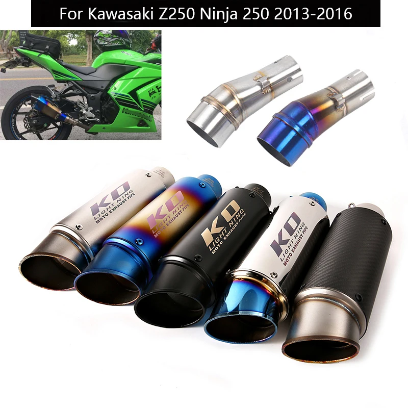 

For Kawasaki Z250 Ninja 250 2013-2016 Exhaust Pipe Motorcycle Mid Link Tube Slip On 51mm Muffler No DB Killer Escape Reserve Cat