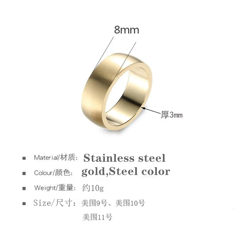 

European and American men titanium steel ring lovers wide face 8MM circular arc smooth face ring for party