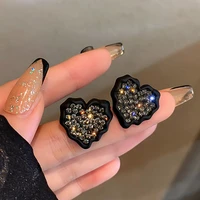 korean fashion black heart stud earrings for women shiny small ball tassel dangle earrings statement jewelry gift for girls 2022