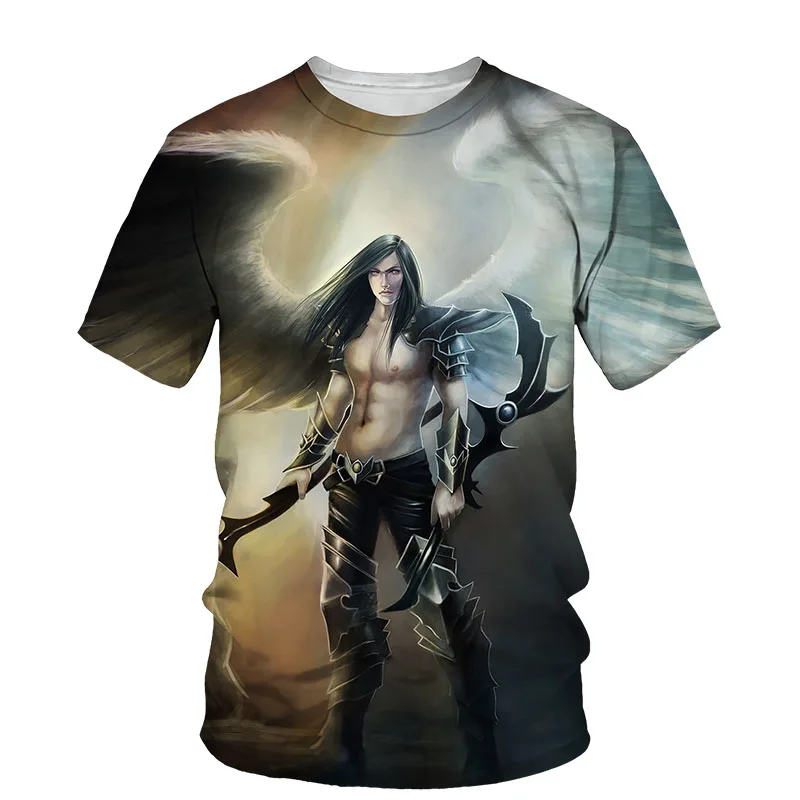 

3D Angels and Demons Printed T-shirt Men 2021 Summer O Neck Short Sleeve Tees Tops Fashion Style Male Clothes Casual T-shirts
