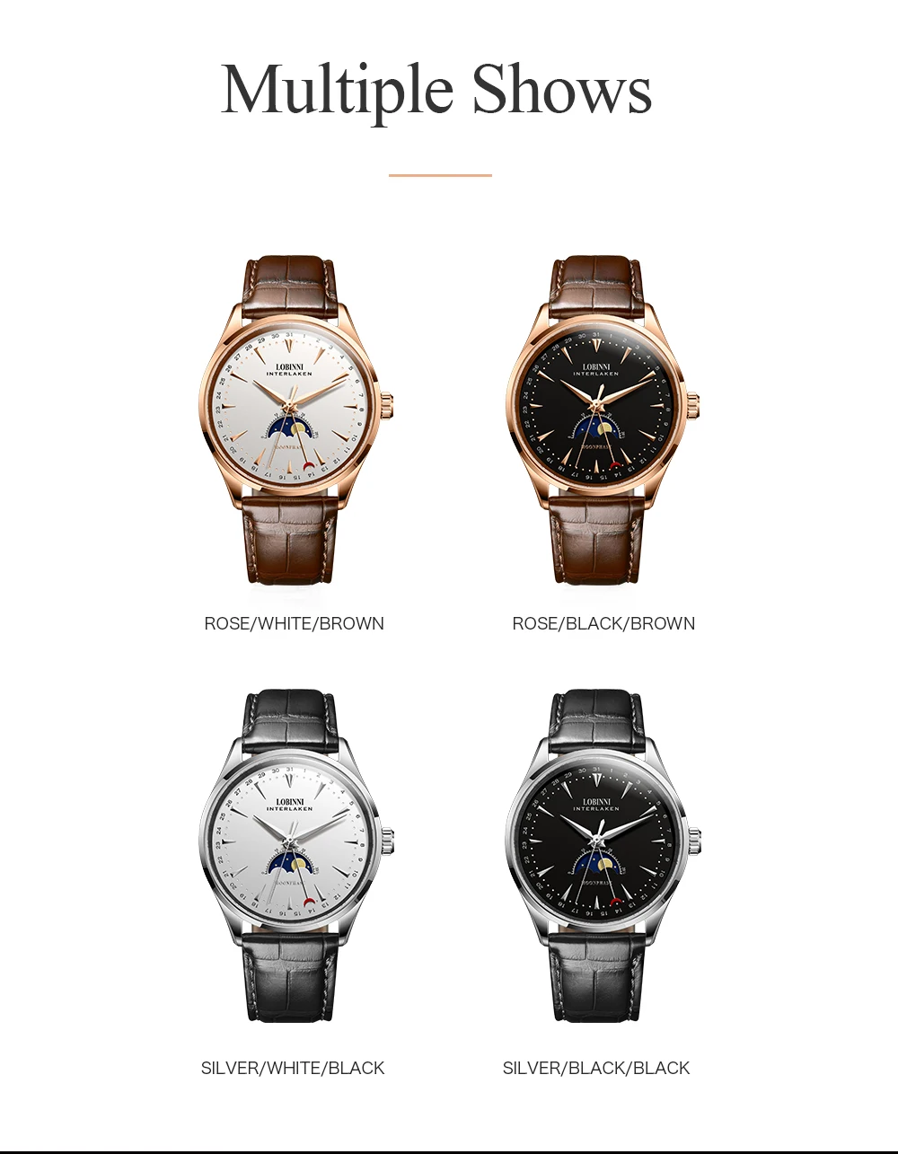 Switzerland LOBINNI мужские часы люксовый бренд Moon Phase Чайка автоматические самозаводные механические мужские часы Сапфировая кожа