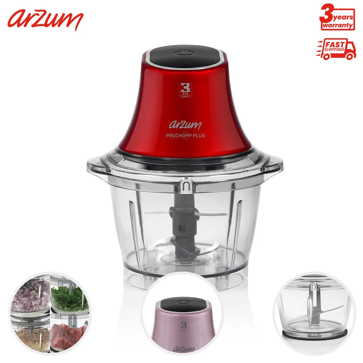 Arzum Prochopp Plus Chopper Electric Kitchen Appliances Automatic Chopping 1L Capacity with Stainless Steel Blades