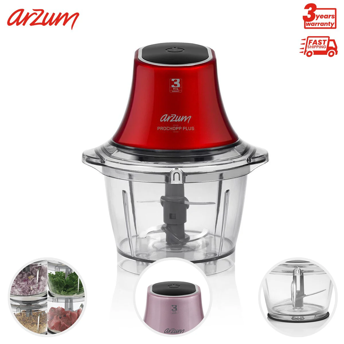 arzum prochopp plus chopper electric kitchen appliances automatic chopping 1l capacity with stainless steel blades free global shipping