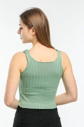 

Turkish Hyper Quality Acrylic Women Knitwear Rope Strap Buttoned Crop Top Blouse. traf