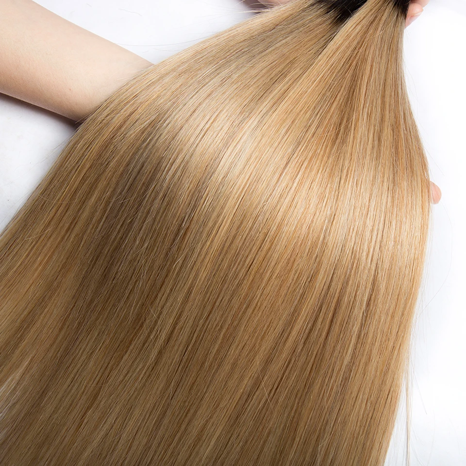 Ombre Blonde Bundles Deal T1b27 Straight Human Hair Brazilian Weave Extension Maxine non-Remy | Шиньоны и парики