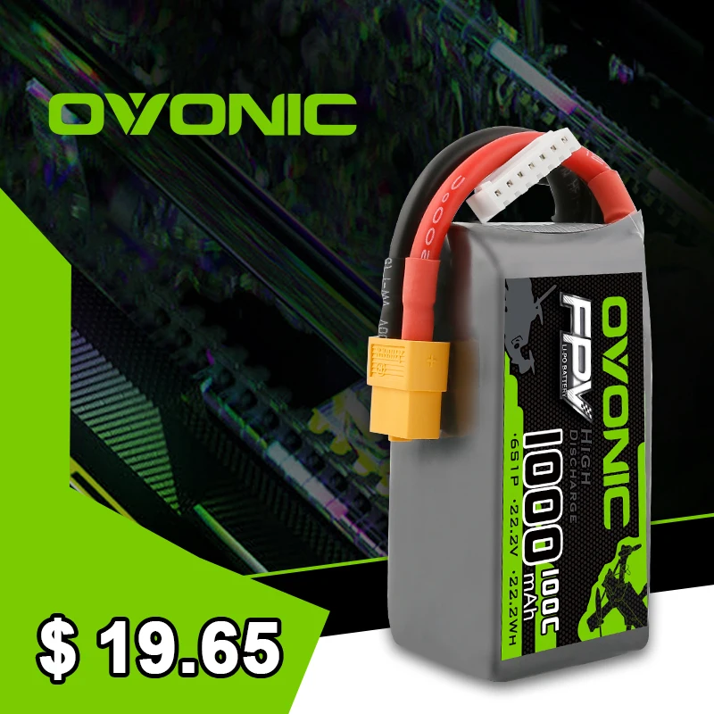 OVONIC-LiPo XT60 Bater&iacute;a para Dron de Carreras, Pila de 2,2 V, 100 C, 1000 mAh, 6S, con Enchufe para FPV, para Coches Teledirigidos y Cuadric&oacute;pteros Disponible en 1 Uds. y 4 Uds.-0